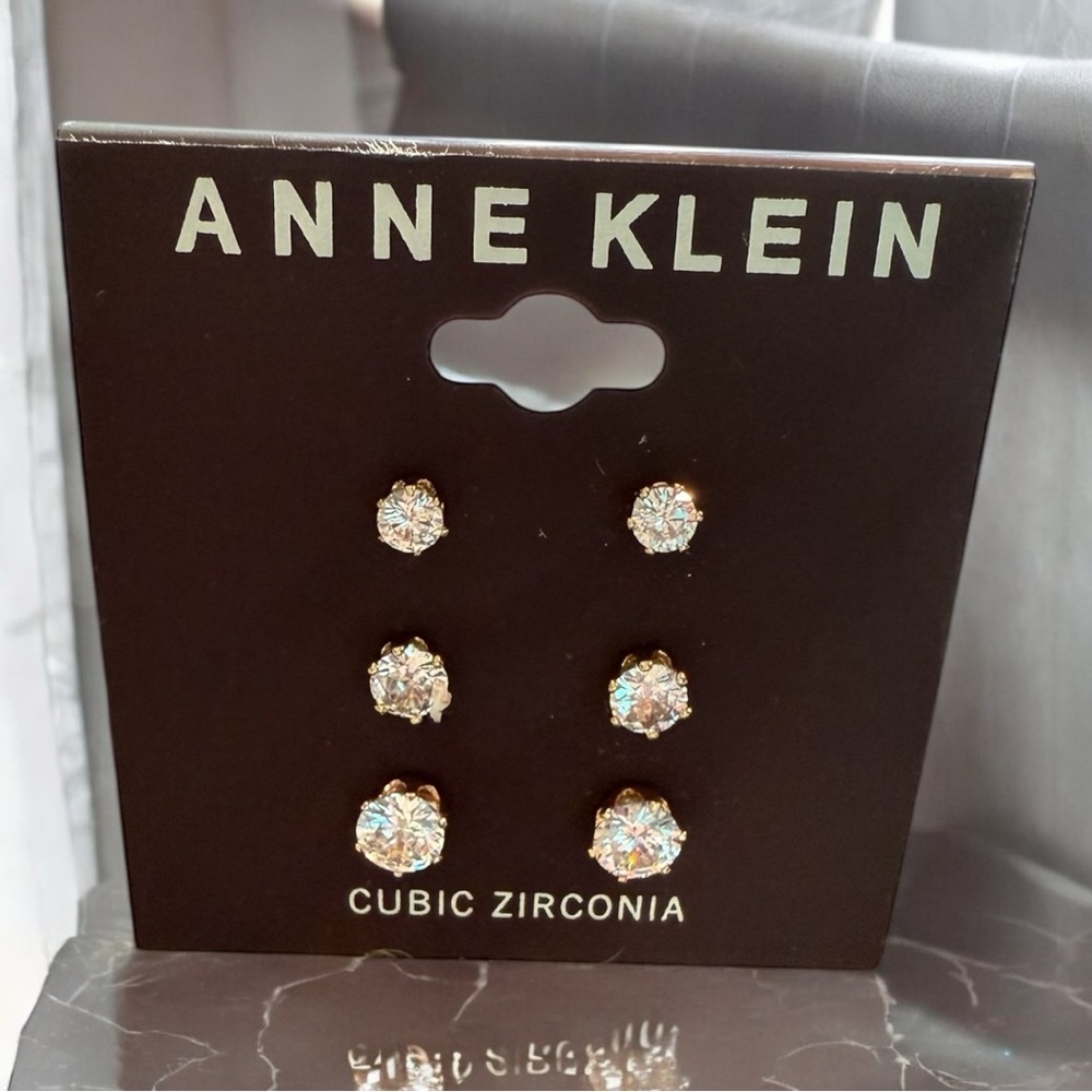 Anne Klein Three pairs Cubic Zirconia Studs.